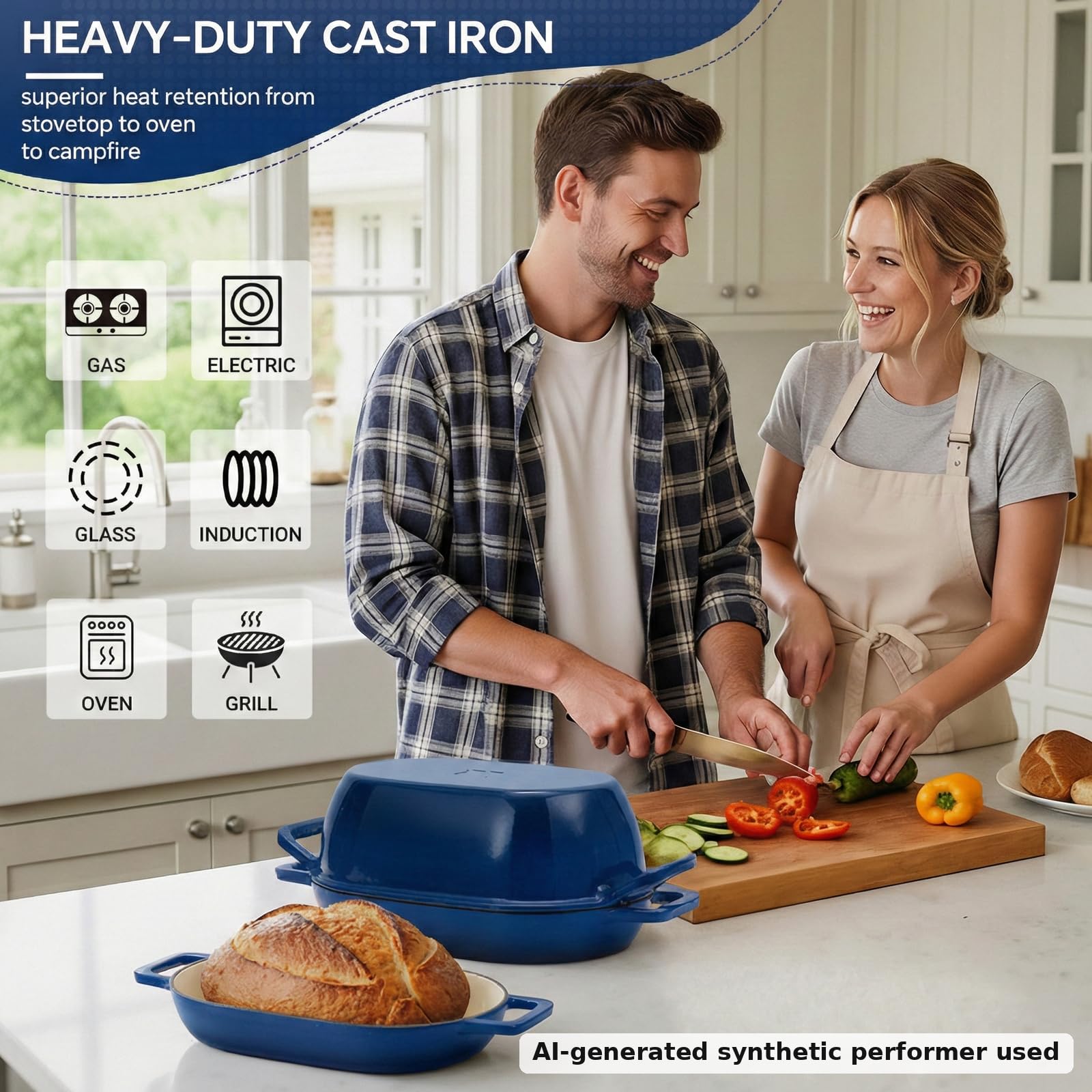 Northriver Casting Ovaler Dutch Oven aus emailliertem Gusseisen zum Brotbacken, 30,5 x 20,3 cm, Brottopf mit Deckel, ideal für Sauerteig, handwerkliche Brote und Familienessen, 5 l