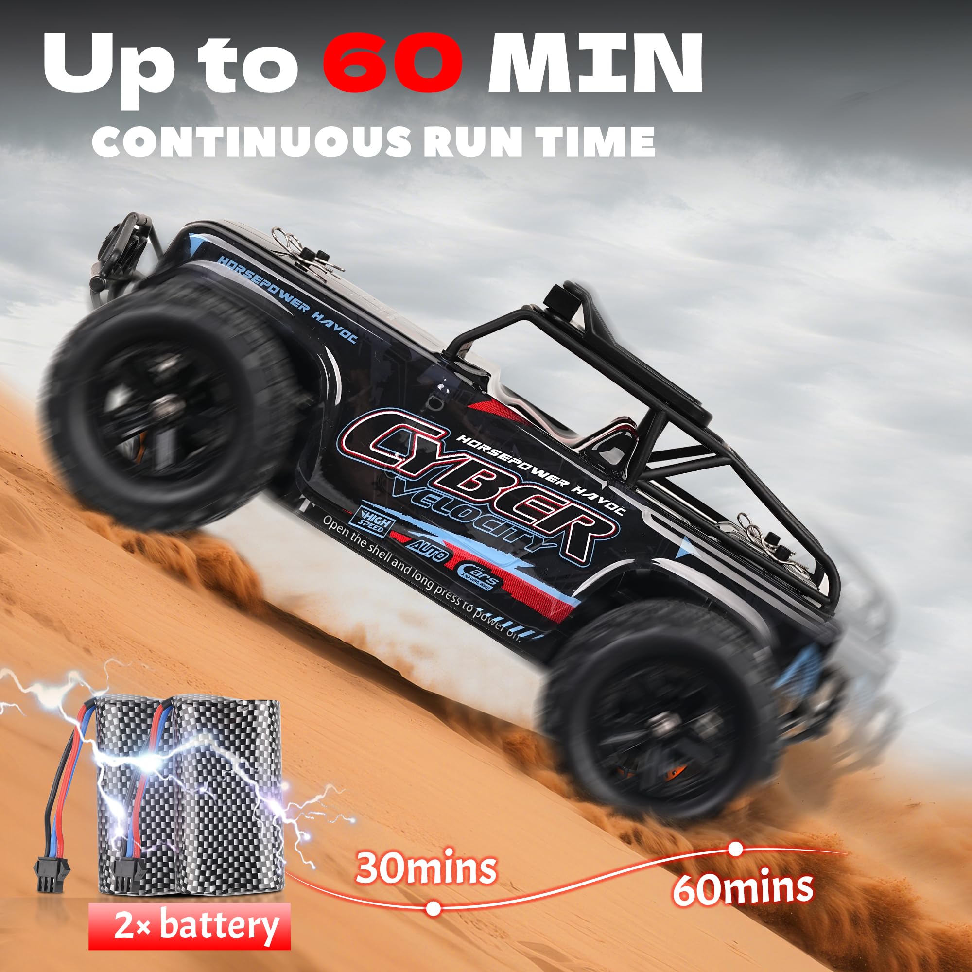 Coche Teledirigido - Coche Teledirigido A Escala 1:18 Alta Velocidad 40Km/H Todoterreno 4WD 2 BateríAs 2,4 GHz Recargable para Adultos Y NiñOs - Negro