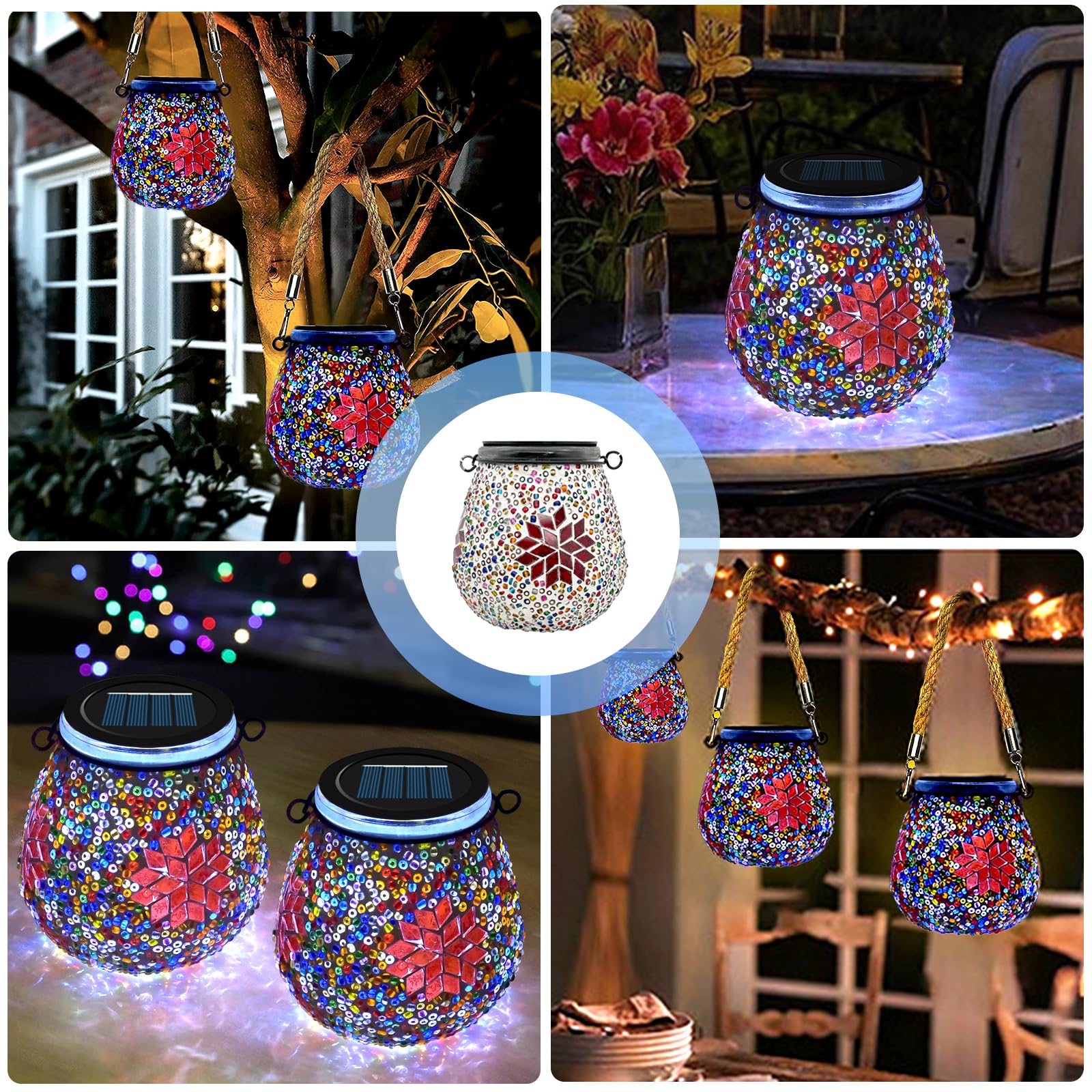 1PCS Oval Solar Mosaic Lights Outdoor, On/Off Glass Hanging Solar Mosaic Lanterns Lights IP65 Waterproof for Table Lawn Path Courtyard Deck Fence, Maple Mosaic Light — view 6