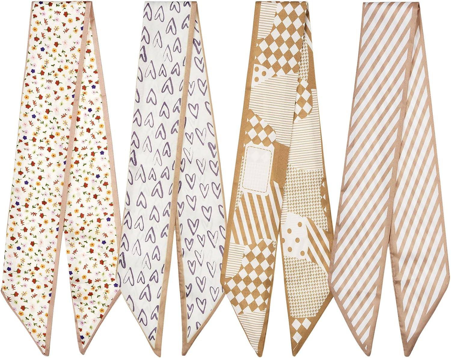4 Pack Purse Scarf Handbags Skinny Twill Hair Scarves Narrow Neck Scarf Band Women Fashion Accessories Bag Charms