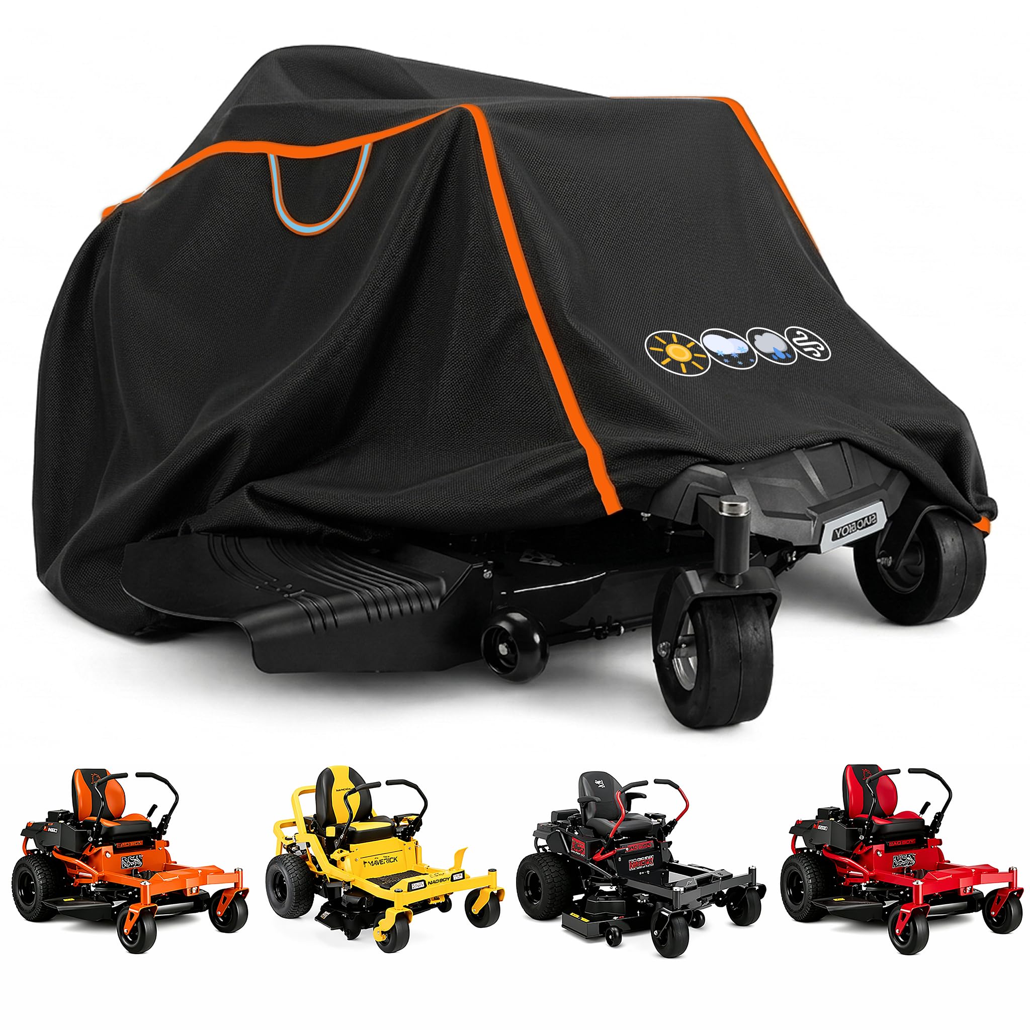 Zero Turn Mower Cover- Zero-Turn Lawn Mower Covers Waterproof &amp; Heavy Duty 600D Polyester Oxford UV Protection-Outdoor Universal Fit Mower with Storage Bag Cover for EGO,Honda,Cub Cadet,Toro, Ryobi