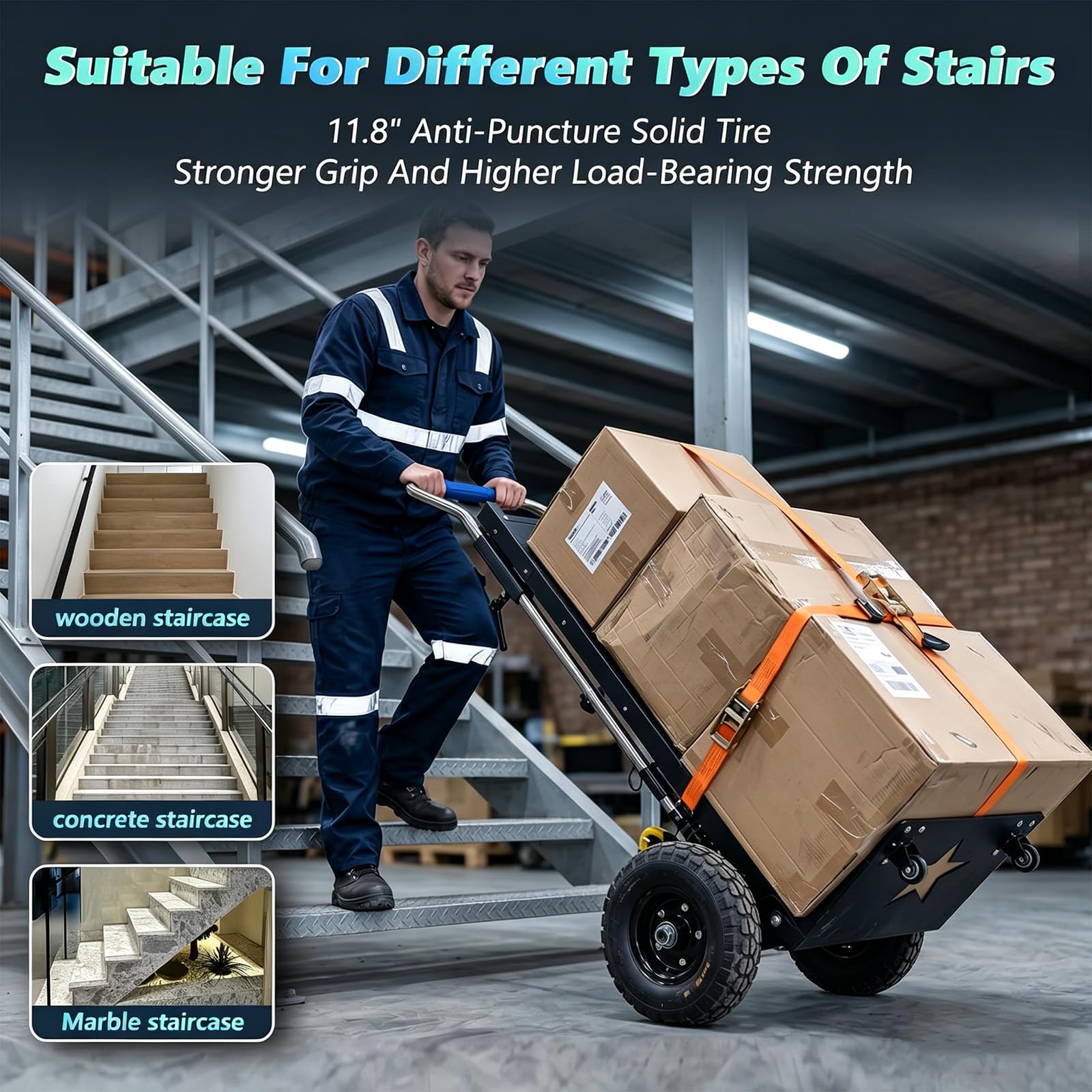1500W Elektrischer Treppensteiger, Elektrische Sackkarre 500 Kg Tragkraft mit Bürstenloser Motor, Stair Climber mit Teleskopgriff Für Familienumzüge Lager,0