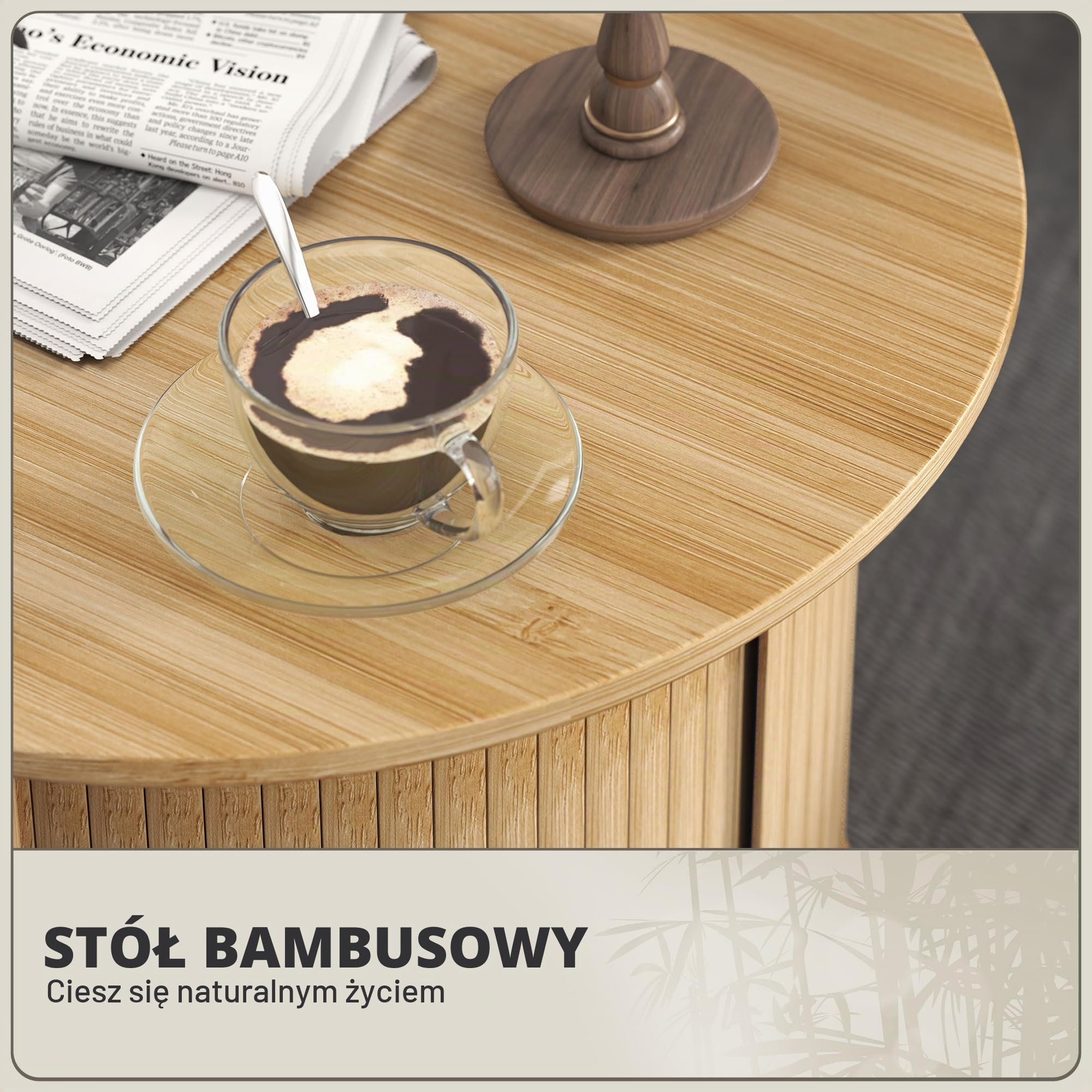 HOMCOM Stół kawowy z ukrytym schowkiem z bambusa naturalny Ø60x45 cm