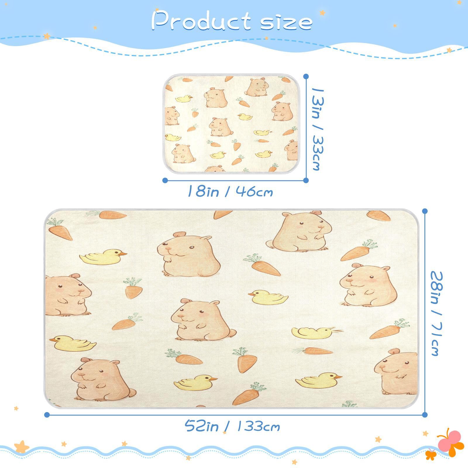 Bolaz Summer Sleeping Bed Pad, Cartoon Capybara Cooling Mattress Set Breathable Bed Mat Ice Silk Mat + Pillow Cover for Toddler Boys Girls