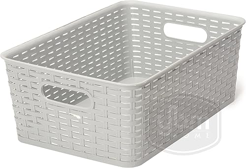 Miniatura 5 de YBM Home Organizador mediano de cesta de almacenamiento de ratán de plástico, mediano, color blanco, 1 paquete