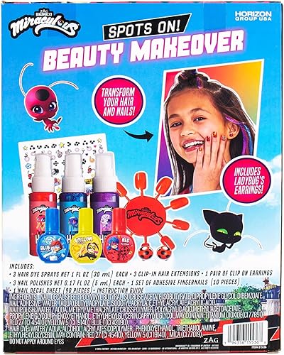 Miniatura 7 de Miraculous Spots On Beauty Makeover Estudio de belleza para niños, crea tu propio kit de arte y manicura para el cabello, ideal para fiestas de