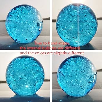 EUSTUA Hand Blown Glass Blue Flower Sphere Figurine,Paperweight Glass