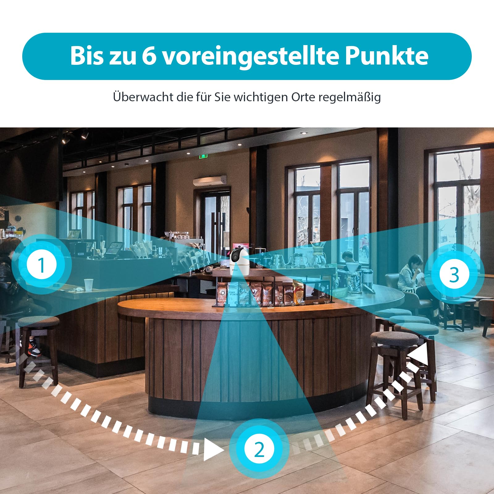 Dahua H5A 5MP 360° kamera do monitorowania wewnątrz, kamera Wi-Fi 6 do monitorowania wewnątrz z AI rozpoznawaniem osób, kamera WLAN, automatyczne śledzenie, widzenie w nocy, dwukierunkowa komunikacja