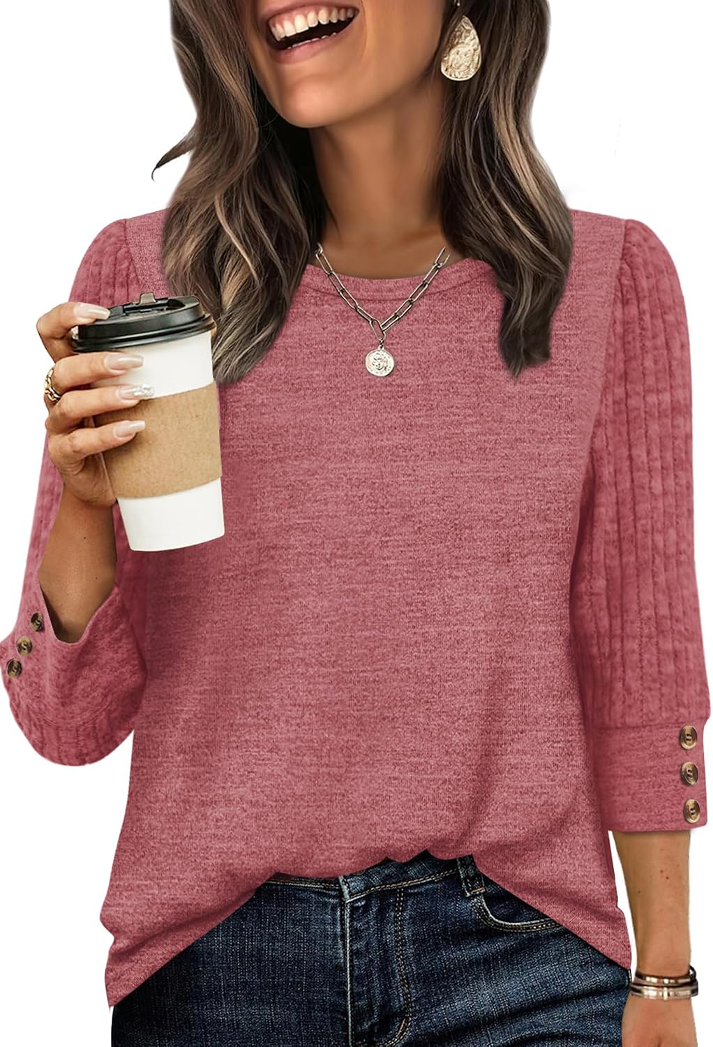 WIHOLL 3/4 Length Sleeve Womens Tops Sweaters Shirts Lightweight Spring Outfits 2026 Winter Clothing S-3XL