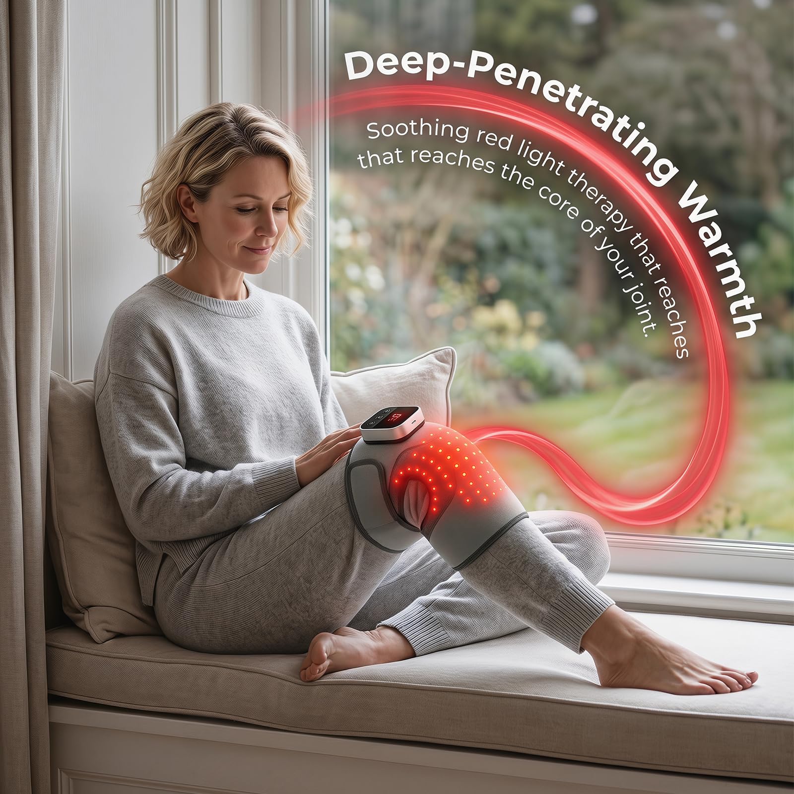 Rotlichttherapie-Massage-Kniebandage, 660 nm und 850 nm, Rotlichttherapie, beheiztes Gerät, temperaturverstellbare Vibration für Knie, Gelenk, Ellenbogen, Schulter