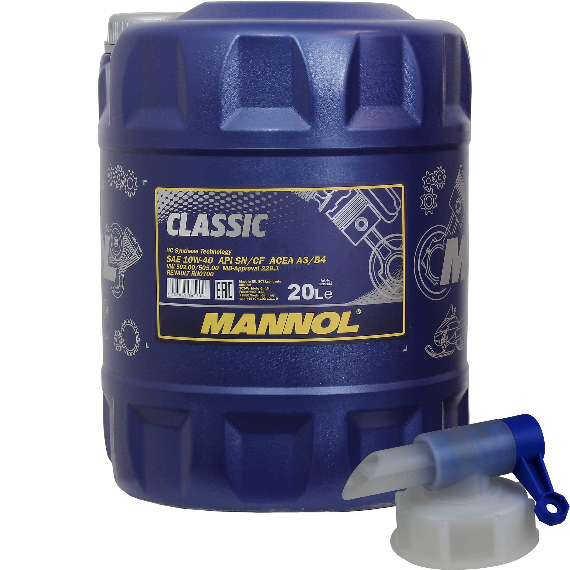 20 Litri Olio Motore Mannol Classic 10W-40 incluso rubinetto di scarico
