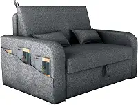 Sofá Cama Versátil Poltrona 2 Lugares Para Sala De Descanso Com Encosto Reclinável Luxo E Báu Organizador Linho Conforto Premium Design Moderno (Cinza)