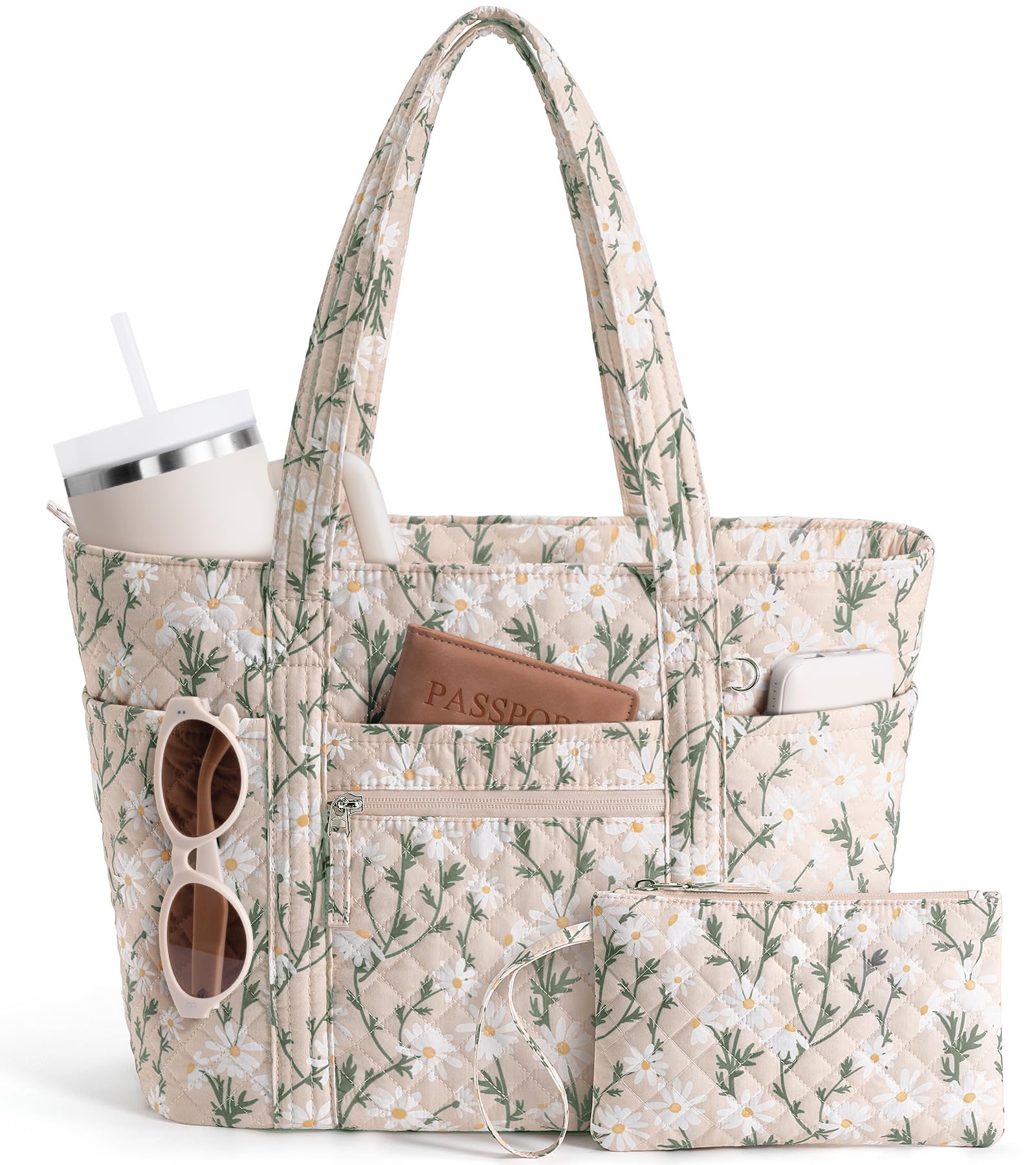 Bagstellar Quilted Tote Bag for Women Puffer Teacher Nurse Cotton Work Tote | Lightweight…
