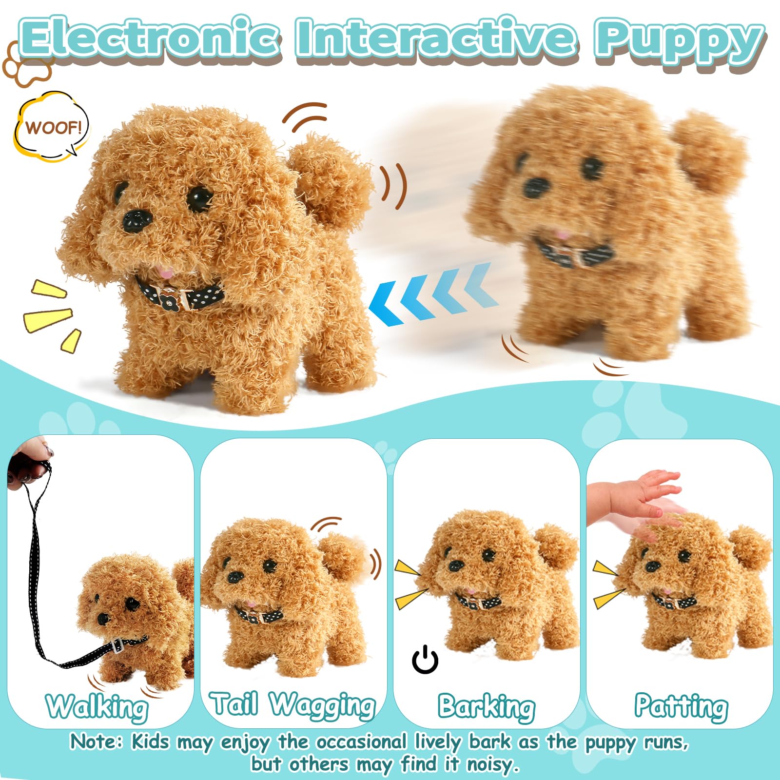 TONZE Cagnolino che Abbaia e Cammina Giochi Bambini 2 3 4 Anni Cane Giocattolo che Cammina e Abbaia Regalo Bambina 2 3 4 Anni Peluche Cane Realistico Animali Giocattolo per Bambini