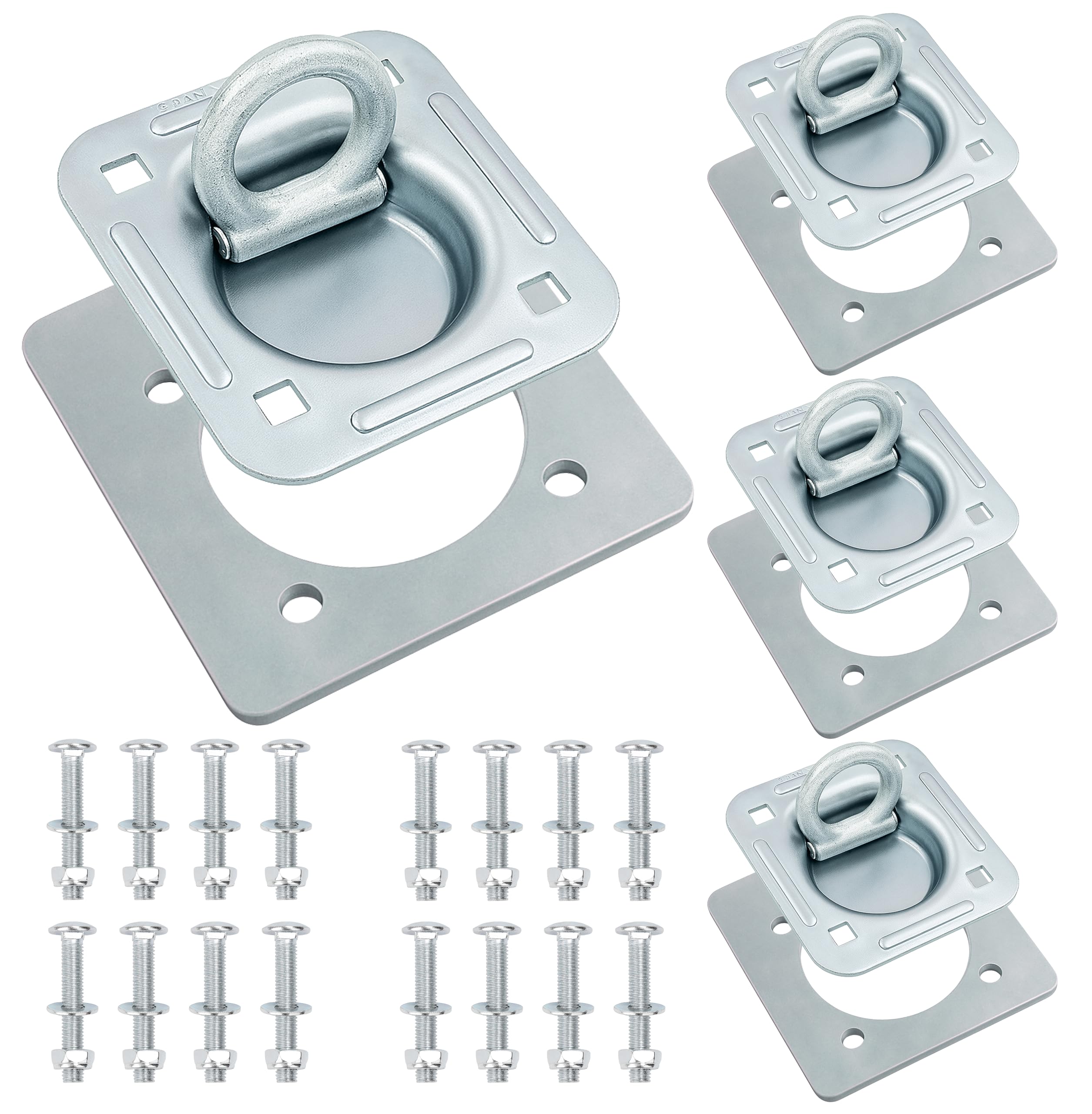 PEAKTOW Recessed D Ring Tie Down, 6000 Lbs. Capacity, for Flatbed Trailer and Truck, Great for Securing Equipment and Cargo, Including Mounting Lock Plate and Installation Hardware Pack of 4