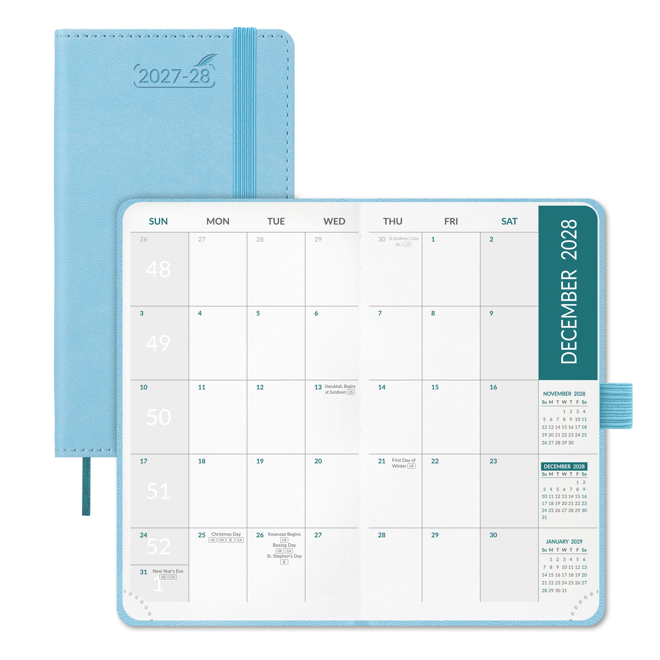 BEZEND Pocket Diary 2027-2028 Month to View Hardback Slim 16.8 x 9.5 cm