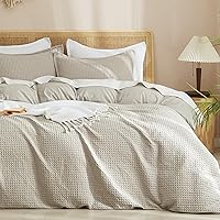 PHF Queen Waffle Weave Duvet Cover Set - Ultra Soft No Snag 3D Textured Breathable All-Season 3pc Bedding with Pillow Shams 90x90"