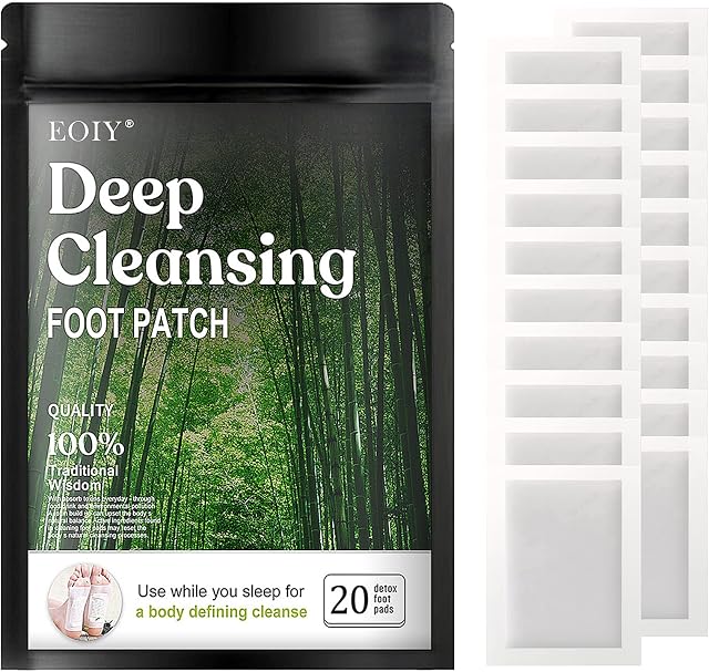 Detox Foot Patches, 20 PCS Deep Cleansing Detox Foot Pads to Remove Toxins and Clean Body, 100% Natural Organic Bamboo Vinegar Foot Detox Patches for Stress Relief, Deep Sleep and Enhance Blood