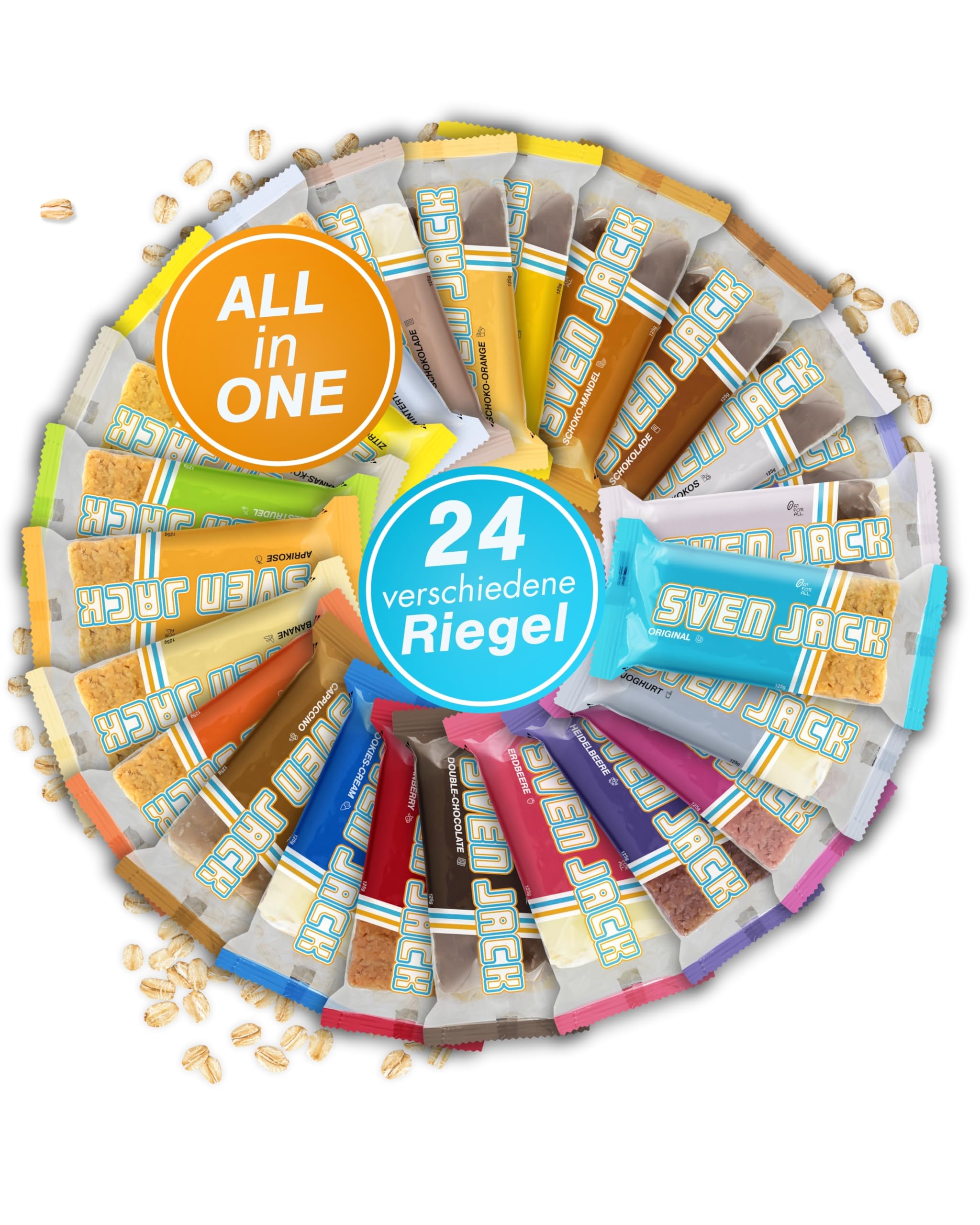 Sven Jack (Energy Cake) ALL IN ONE Haferriegel Mix Box 24x 125g I Original Haferflocken Energieriegel I Vegane Haferriegel I Langkettige Kohlenhydrate & wenig Zucker I Verschiedene Sorten