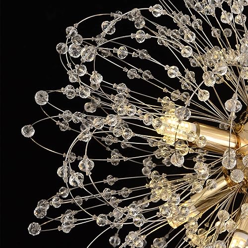 Miniatura 6 de Isamacc Sputnik - Candelabros de cristal de fuegos artificiales, lámpara dorada de diente de león de 8 luces para comedor, lámpara pequeña para