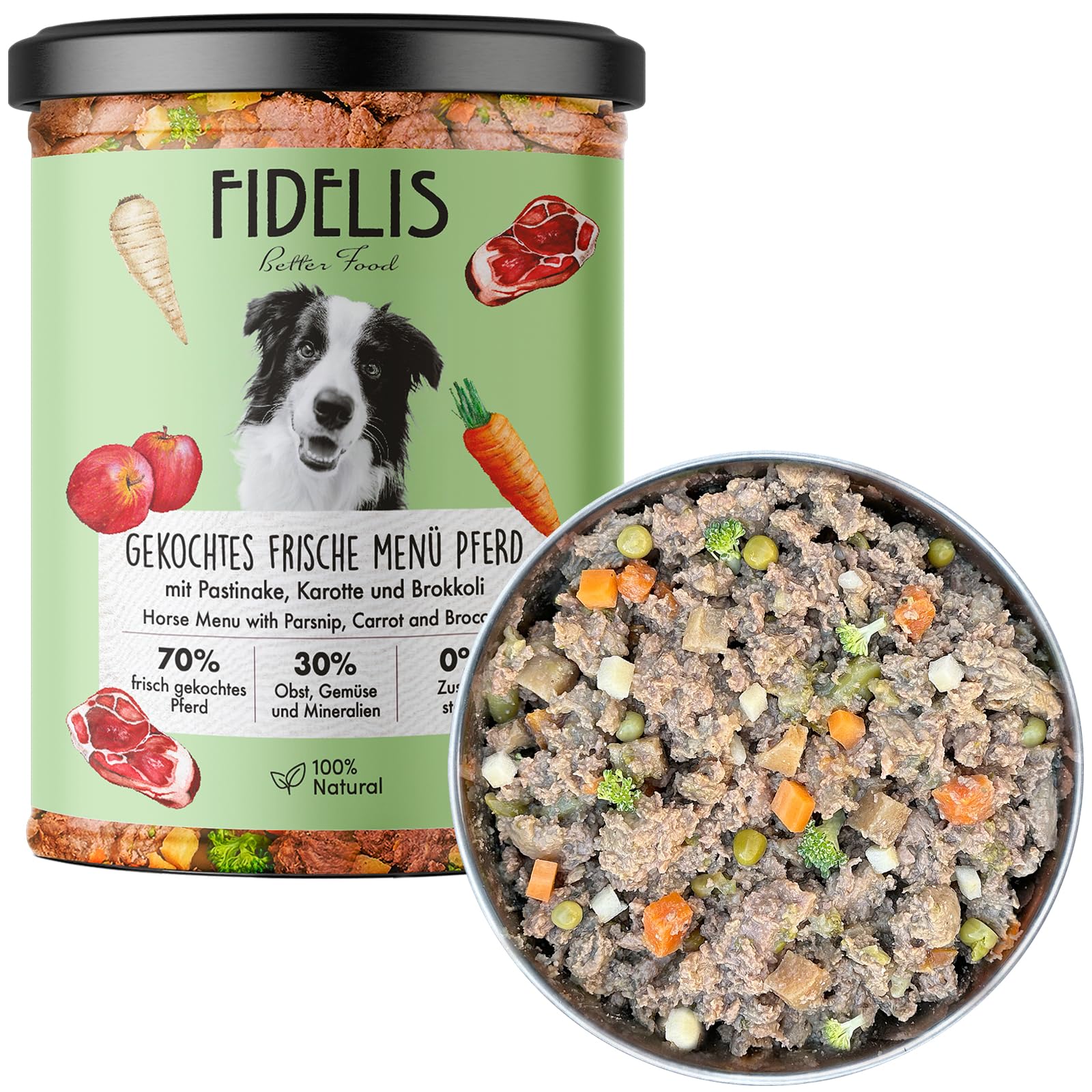 Fidelis  Gekochtes Frische-Men mit Pferd, Pastinake, Karotte & Brokkoli  (6 x 400g Glas)  Hundefutter nass mit 70% Fleischanteil & frischen Zutaten   Nassfutter ohne Zustze & ungekhlt haltbar : Amazon.de: Haustier
