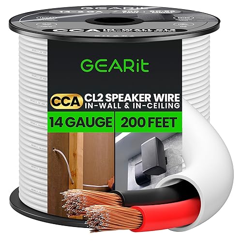 GearIT Cable de altavoz 142 (200 pies) calibre 14 (aluminio recubierto de cobre)  Seguridad contra incendios en la pared  Cable de altavoz de audio
