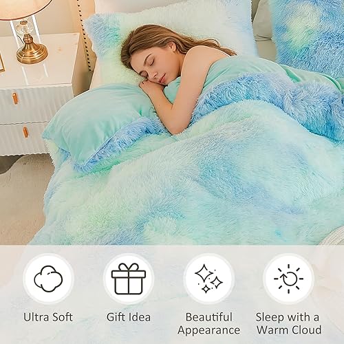 Miniatura 4 de EMME Juego de funda de edredón mullido de color azul de lujo, tamaño individual, juego de funda de edredón mullido de 2 piezas de fundas de edredón