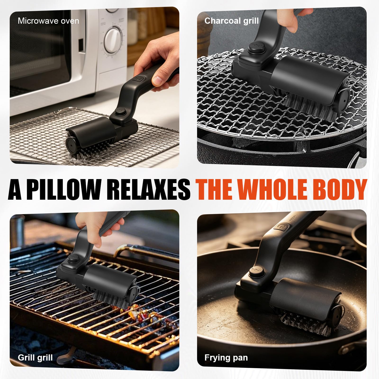 Spazzola Barbecue Elettrica 2-In-1, Spazzola elettrica per barbecue a batteria con Testa orientabile a 180°, motore a 3 velocità, 2 Testine, 90 minuti di autonomia, per griglia, affumicatore