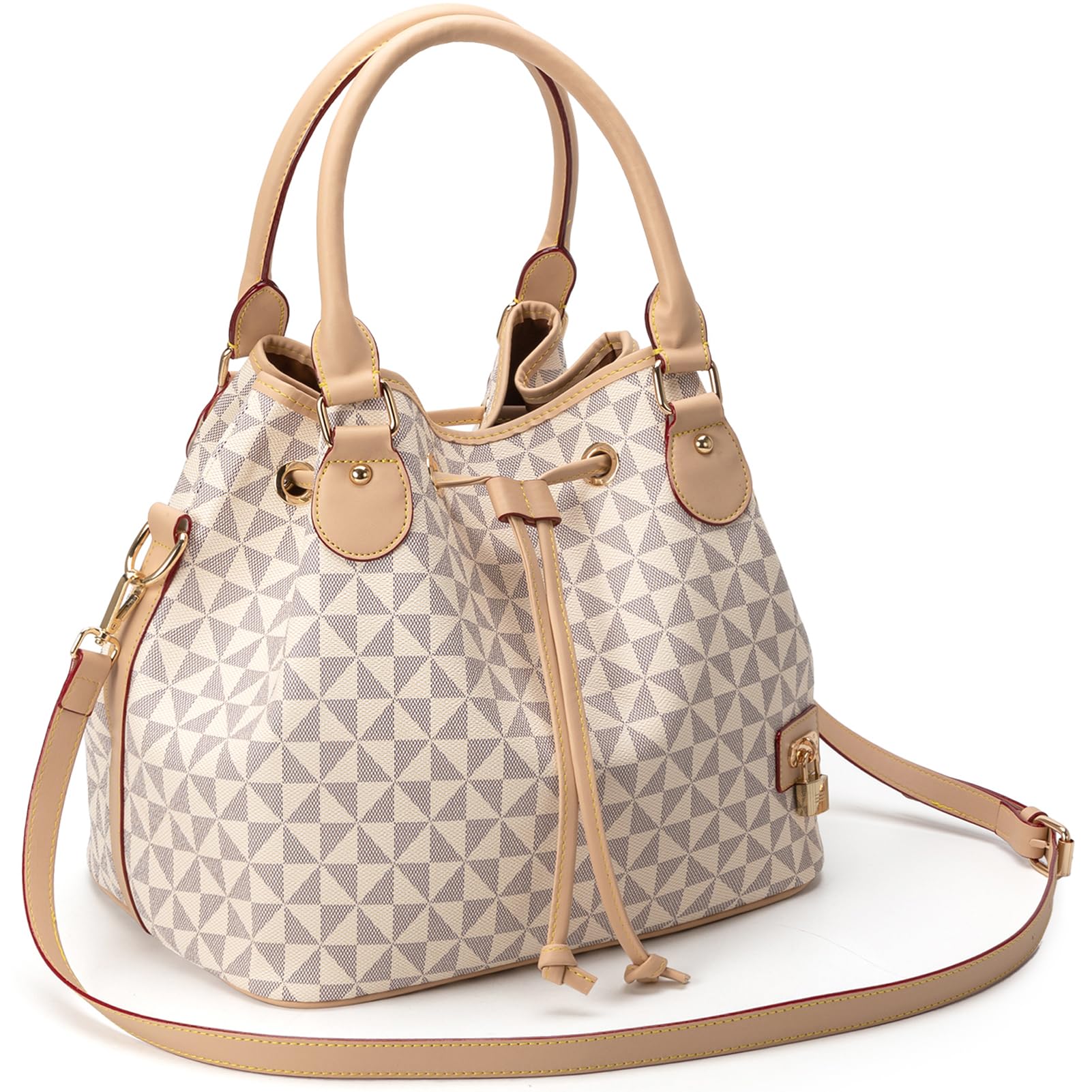 Bucket Purse For Women With Chic West Hobo Style, Drawstring Purse Shoulder Handbags Bags, Tote Purses Featuring Pockets And Drawstring Design White