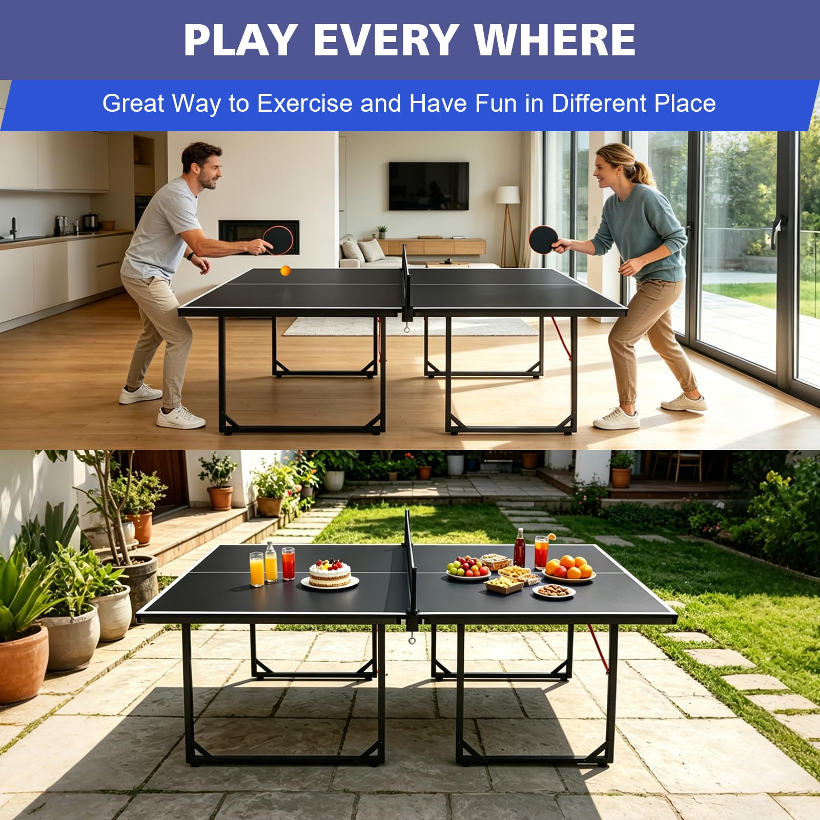Pingpong Tisch 182cm Faltbar Mit Netz Schläger Bälle Schwarz
