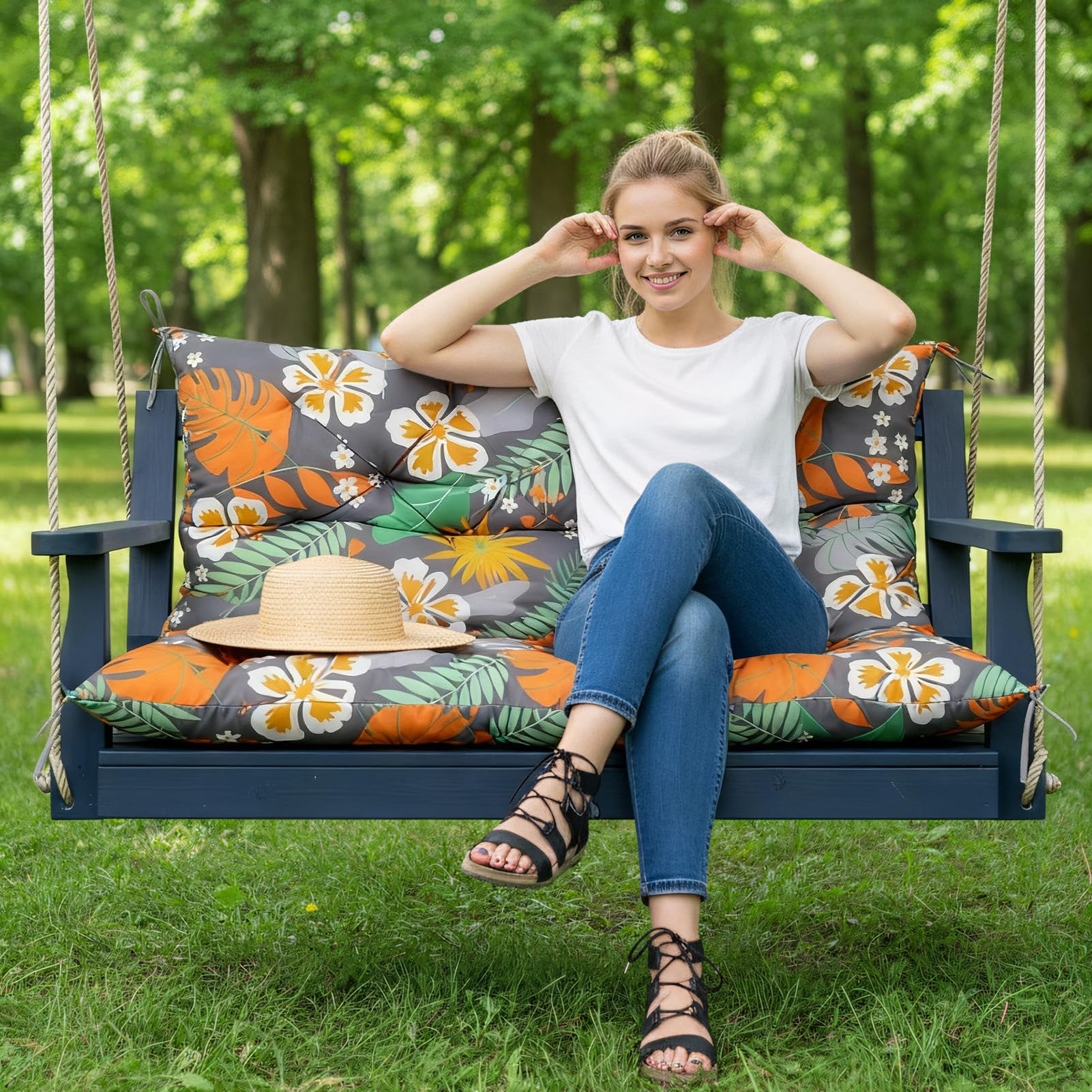 Waterproof Swing Seat Cushions: 2/3/4 Seater Thick Patio Bench with Anti Slip Stripor Garden Furniture Pad for Stylish Garden Decoration (Dark Grey, 150x100cm) — view 13