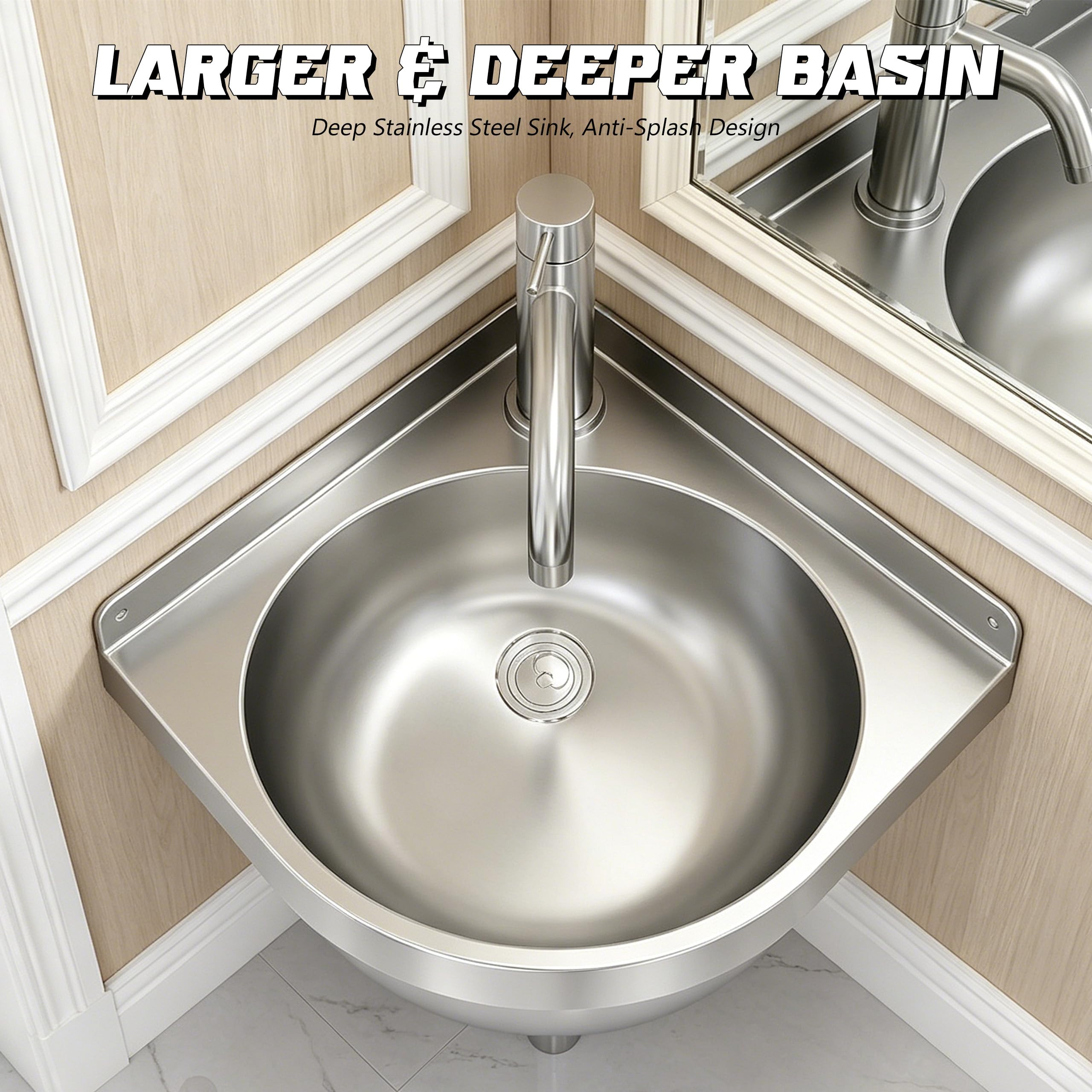 Lavabo de esquina de acero inoxidable con grifo, lavabo de acero inoxidable para autocaravana, lavabo triangular, lavabo de mano, lavabo de pared para baño, caravana, barco, inodoro, garaje