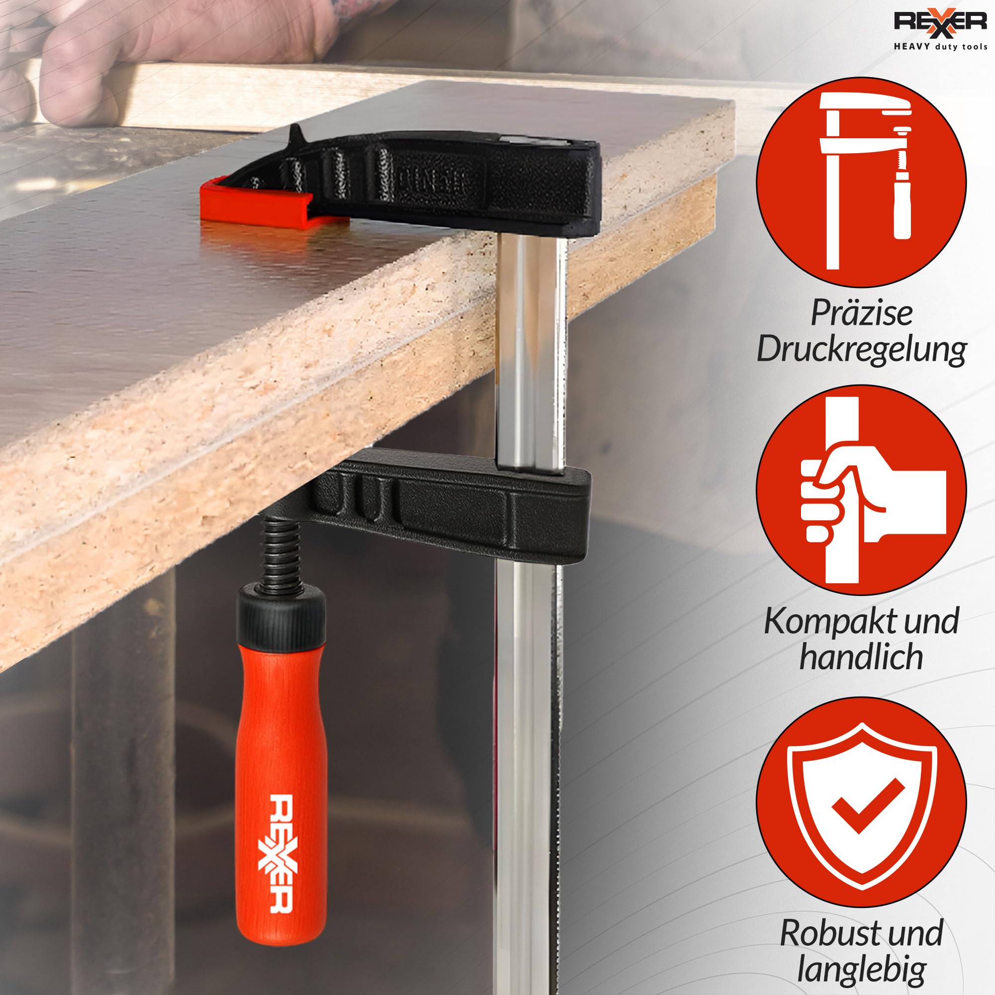 REXXER Schraubzwingen 300 mm – 4er Set mit 80 mm Ausladung, für Holzarbeiten & Heimwerken