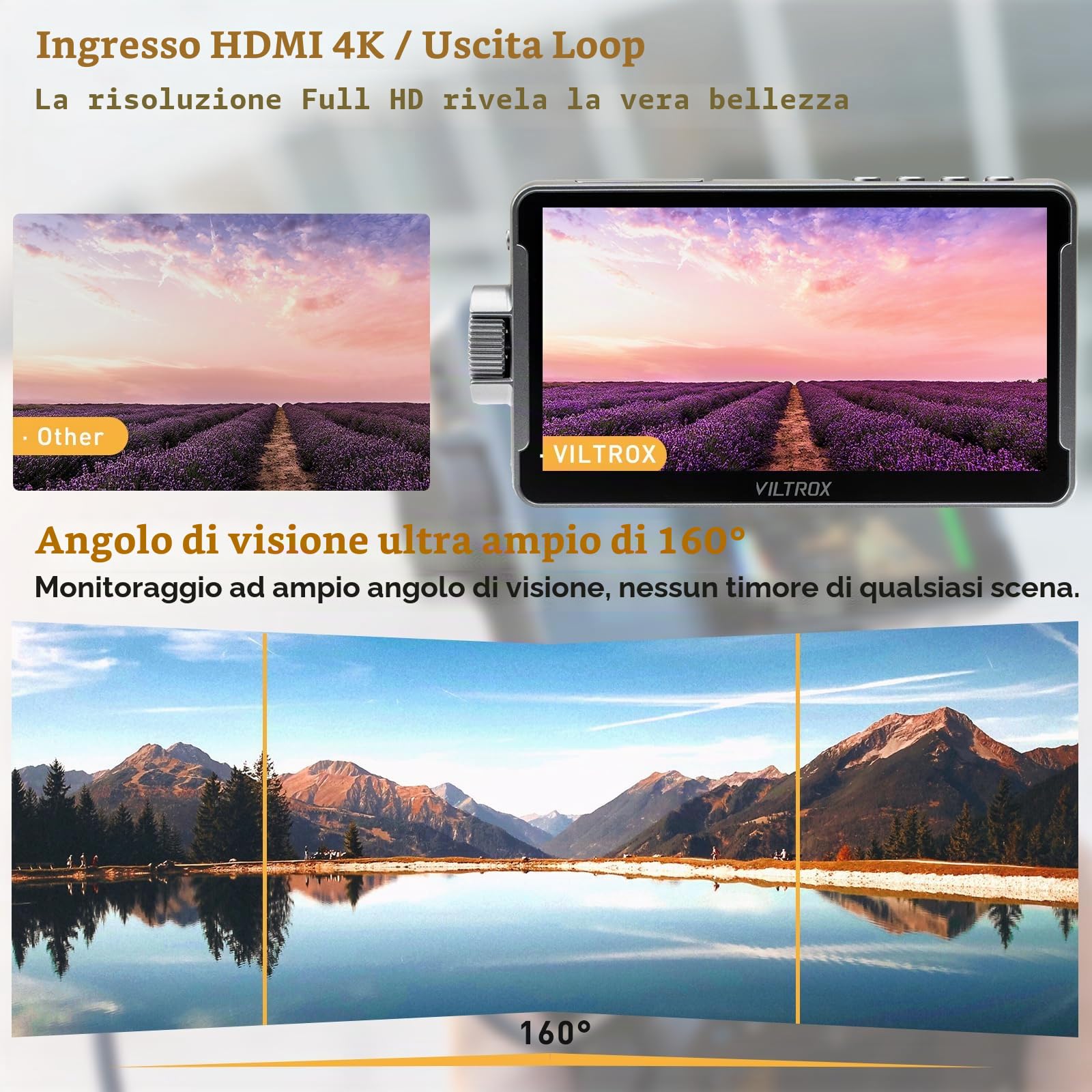 VILTROX DC-550 Pro Camera Field Monitor Touchscreen DSLR Camera Monitor | 5,5pollici 1200Nits 4K HDMI,Full HD 1920x1080 IPS,3D LUT con Batteria e Copertura Parasole,Ventola di raffreddamento