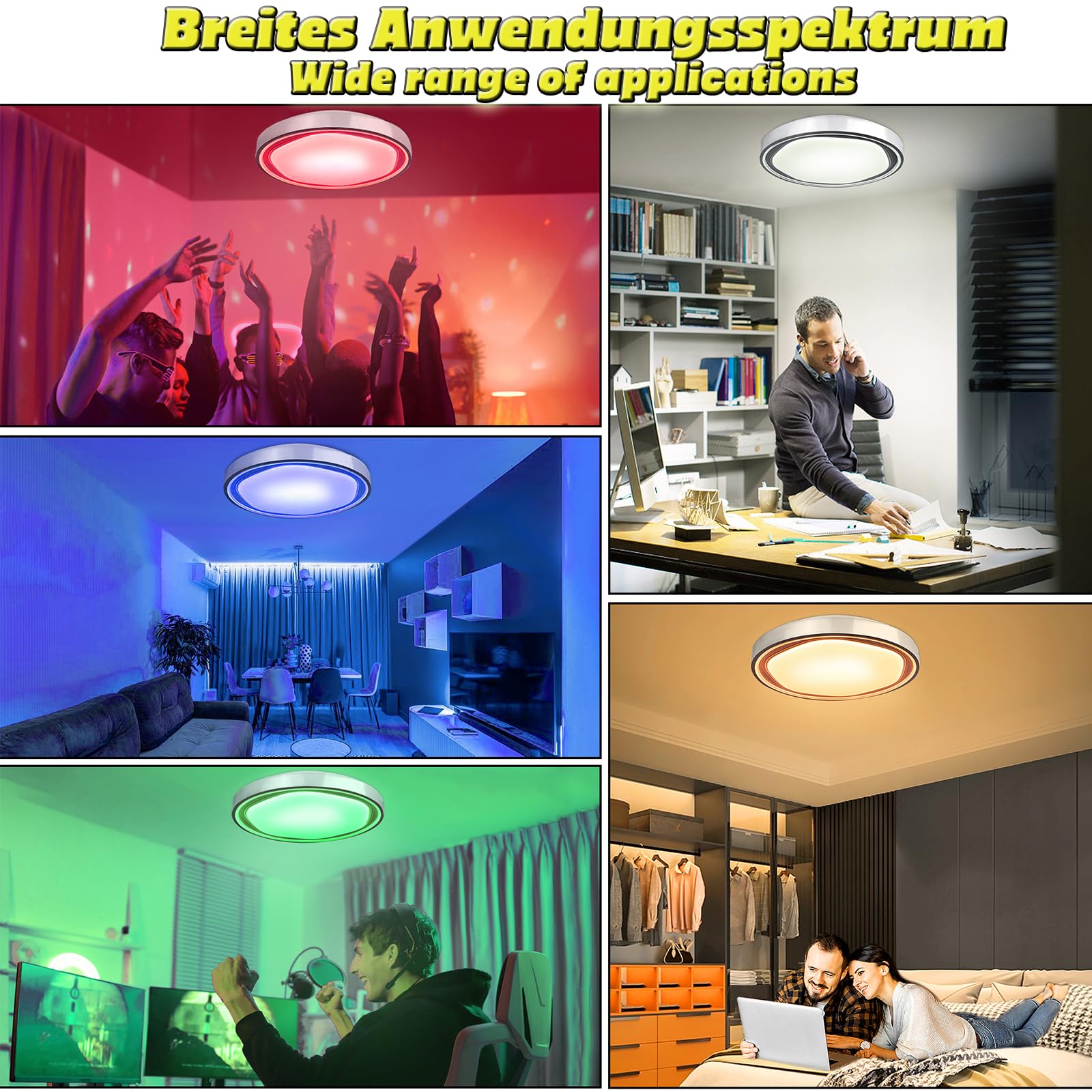 LARS360 Plafoniera a LED Dimmerabile RGB Cambio Colore 60W Lampada da Soffitto Lampada da Parete con Telecomando IP44 Impermeabile per Soggiorno Camera da Letto Ufficio Cucina Ingresso