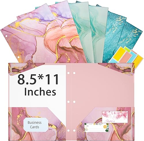 Ospelelf Carpetas con bolsillos carpetas de plástico impermeables con dos pestañas de esquina fijas y 2 bolsillos incluye ranura para tarjetas de