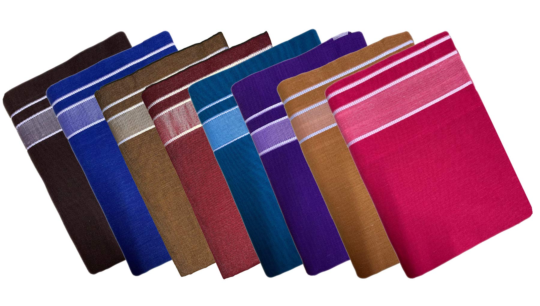 Prakasam Cotton Men's Cotton Kerala Style Single Pondu Dhoti (Multicolour, 1.28X1.95 M)- Pack Of 8