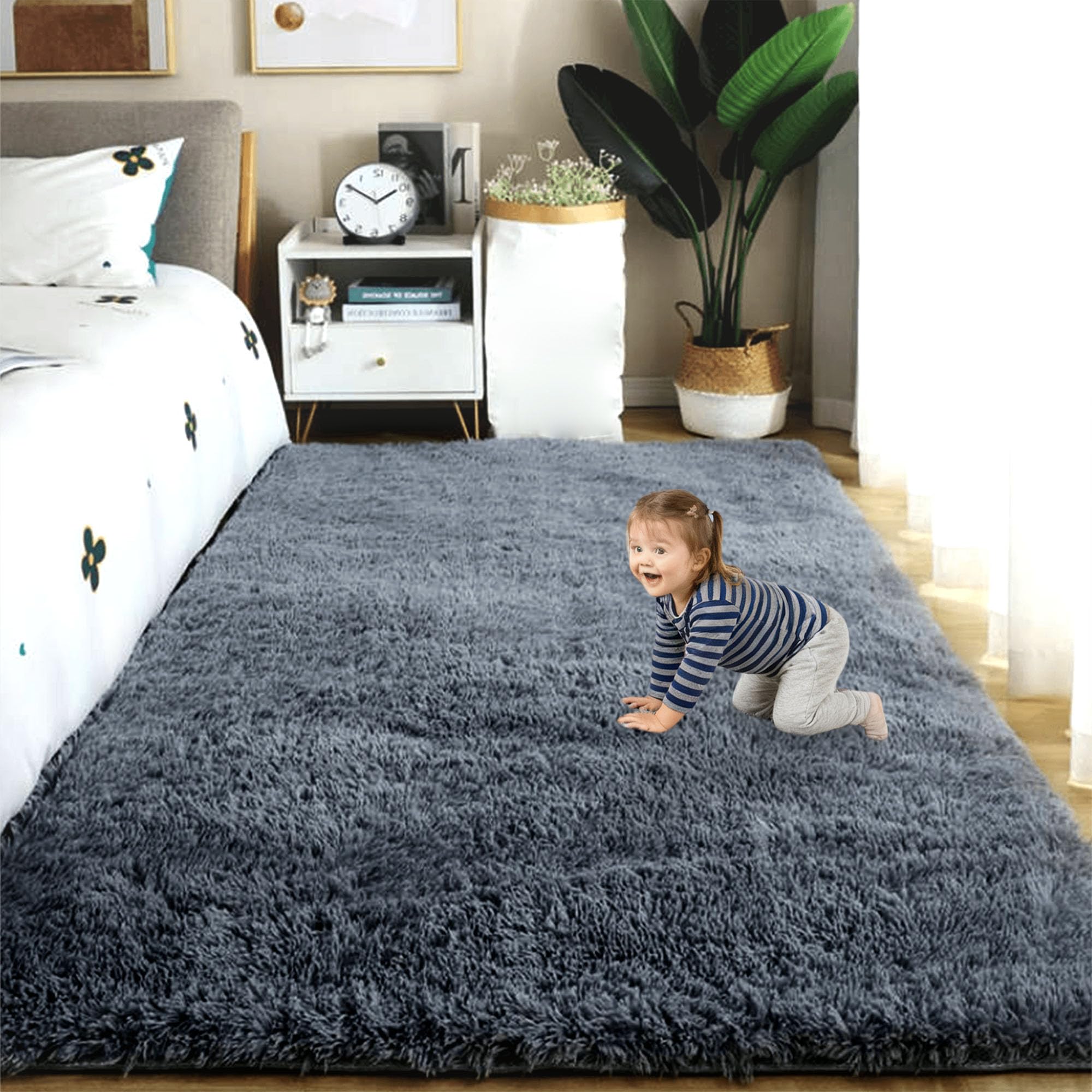Tapis décoratif moderne gris foncé 240x310 cm haute densité