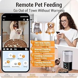 Automatic Cat Feeder with HD Camera: 5G WiFi Automatic Dog Feeder with Night Vision, 5L Timed Auto Cat Food Dispenser with APP for Pet, Detachable for Easy Clean-21 Cups