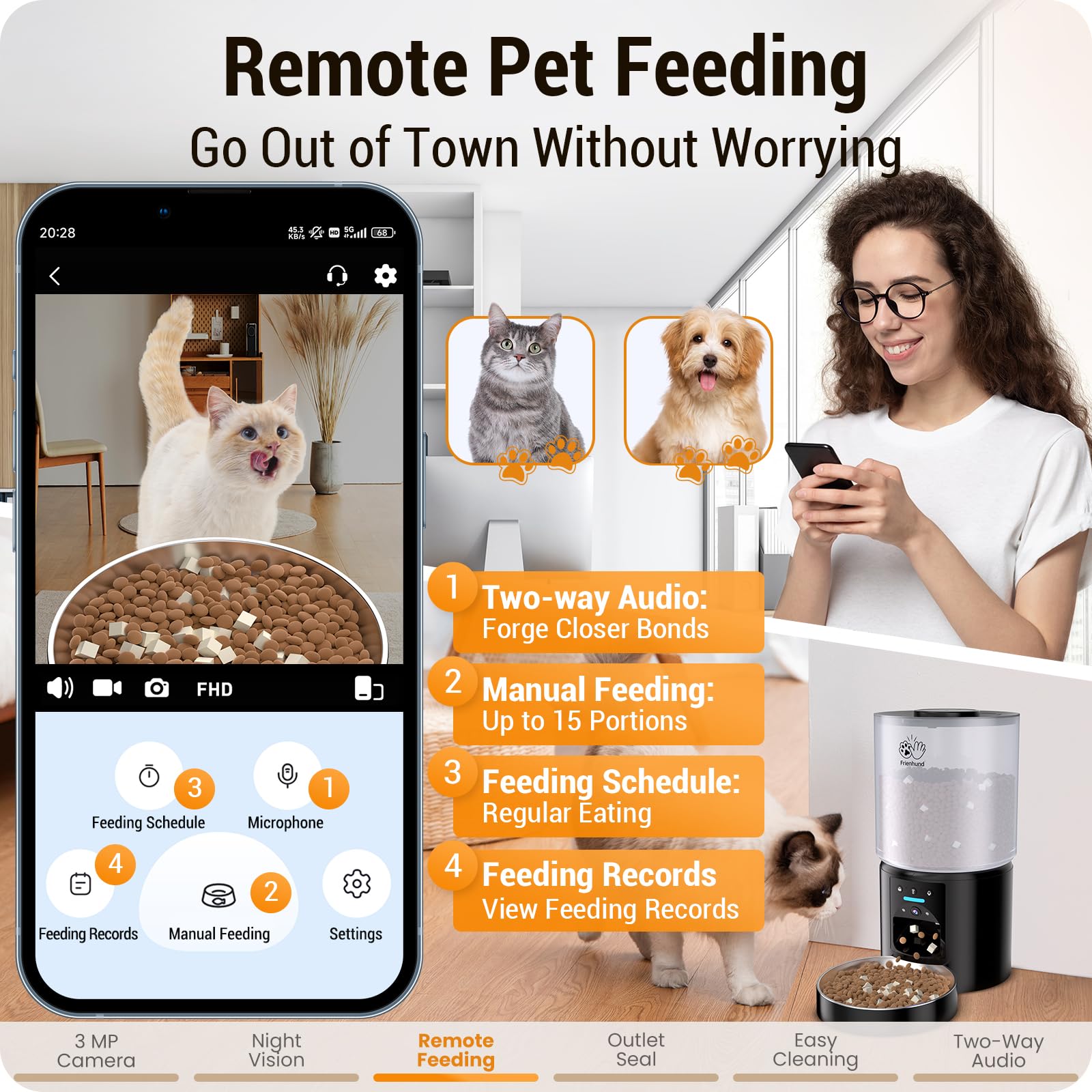 Automatic Cat Feeder with 3MP Camera: 5G WiFi Automatic Dog Feeder with Night Vision, 5L Timed Auto Cat Food Dispenser with APP for Pet, Detachable for Easy Clean-21 Cups - image 4