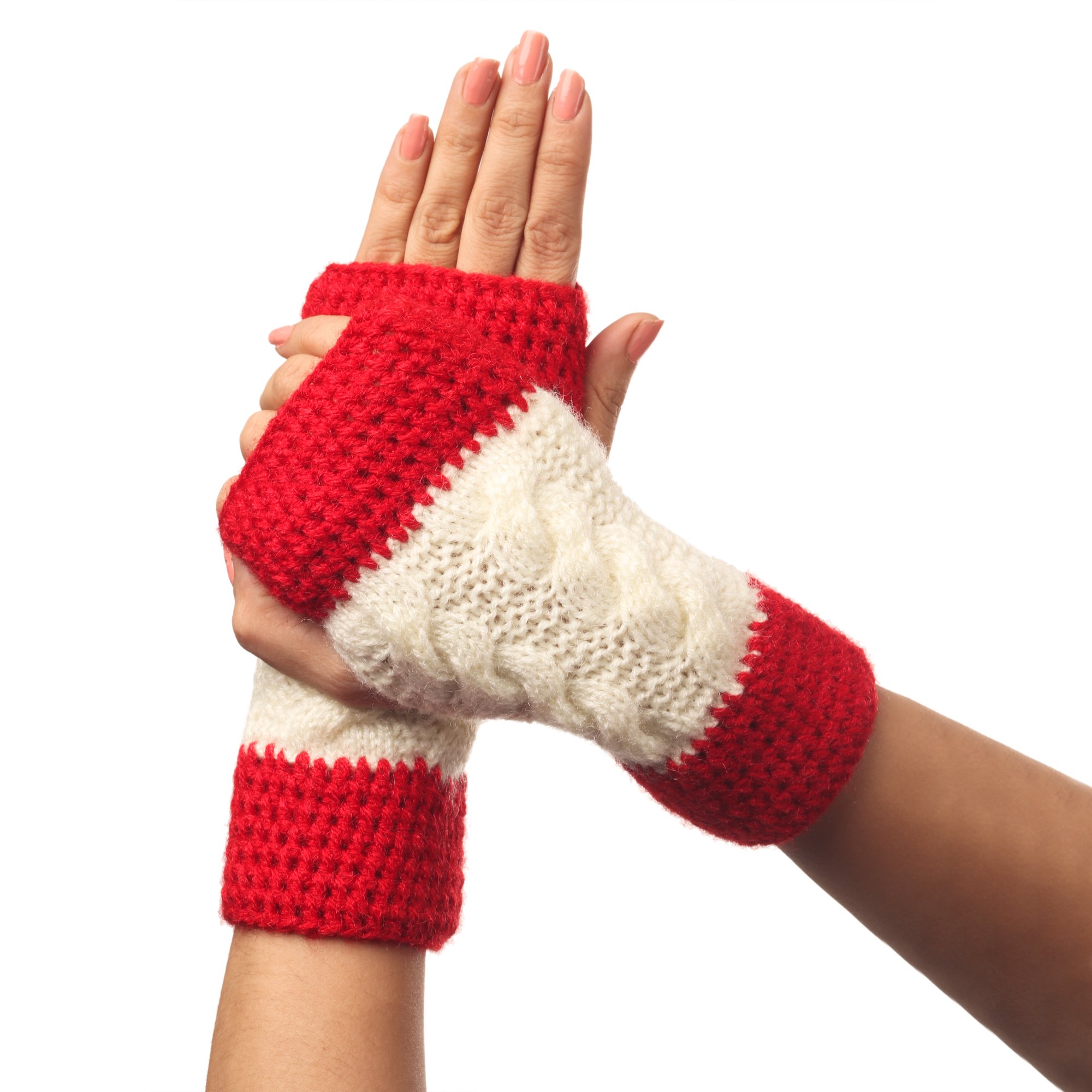 Women's Handmade Hand Knitted Gloves (RED, Free Size)-image-40