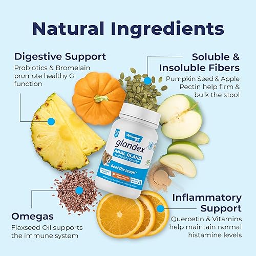 Miniatura 6 de Glandex - Suplemento de fibra para glándula anal para perros y gatos, polvo vegano de 2.5 onzas con calabaza y enzimas digestivas, intestinos