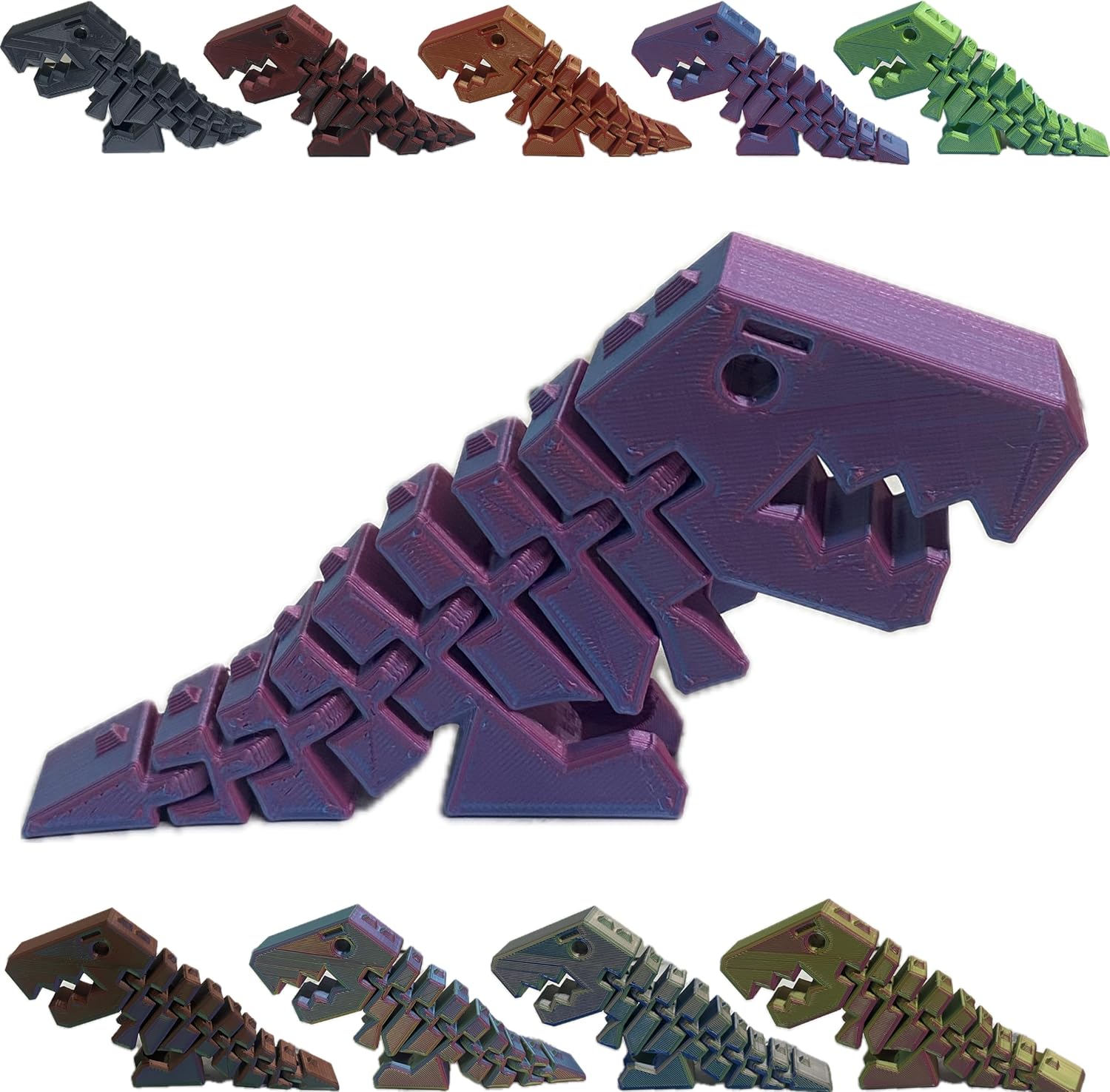 6" Flexi Rexi T Rex - 20+ Colors - Made in USA (Dual Blue Light/Pink)