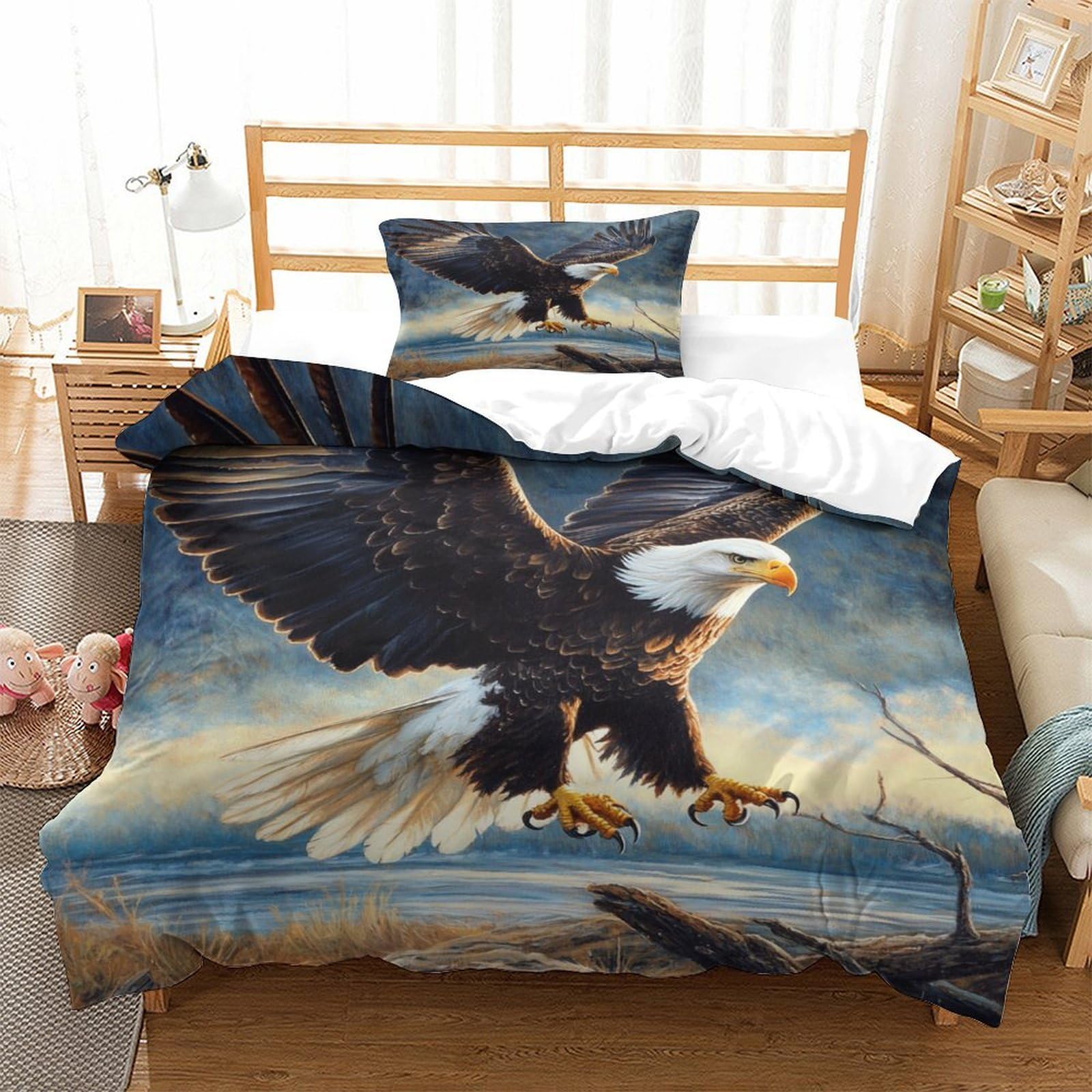 Yyvkpmlxc Boys Style Bald Eagle Duvet Cover Set,Wild Animal 3D Pattern Bedding Set Microfiber Quilt Cover 2Pcs, Comforter Cover With Zipper Closure For Kids Teen Bedroom Decor Single（135X200cm）