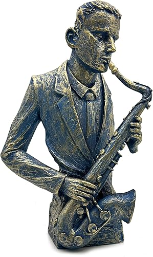 Miniatura 5 de DESHINTKE Figura de saxofonista retro, decoración musical, saxofón de resina, estatuas de músico, escultura moderna para regalos de música en el