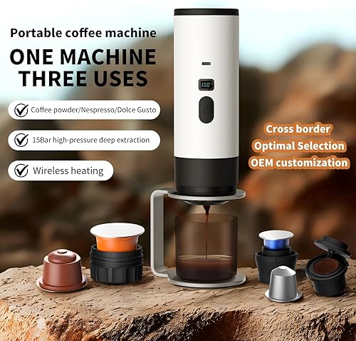 Miniatura 7 de Cafetera de una sola porción 3 en 1, máquina de café portátil inalámbrica a presión al vacío disponible, extracción automática y calefacción en