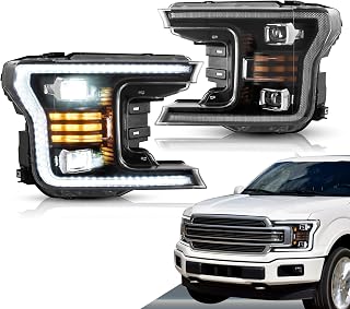 VLAND LED Projector Headlights Fit For Ford F150 13th Gen Pickup Truck XL, XLT, Lariat, King Ranch, Platinum, Limited 2018-2020 (NOT For R-a-p-t-o-r Versions) Front Lights Assembly, Black Housing
