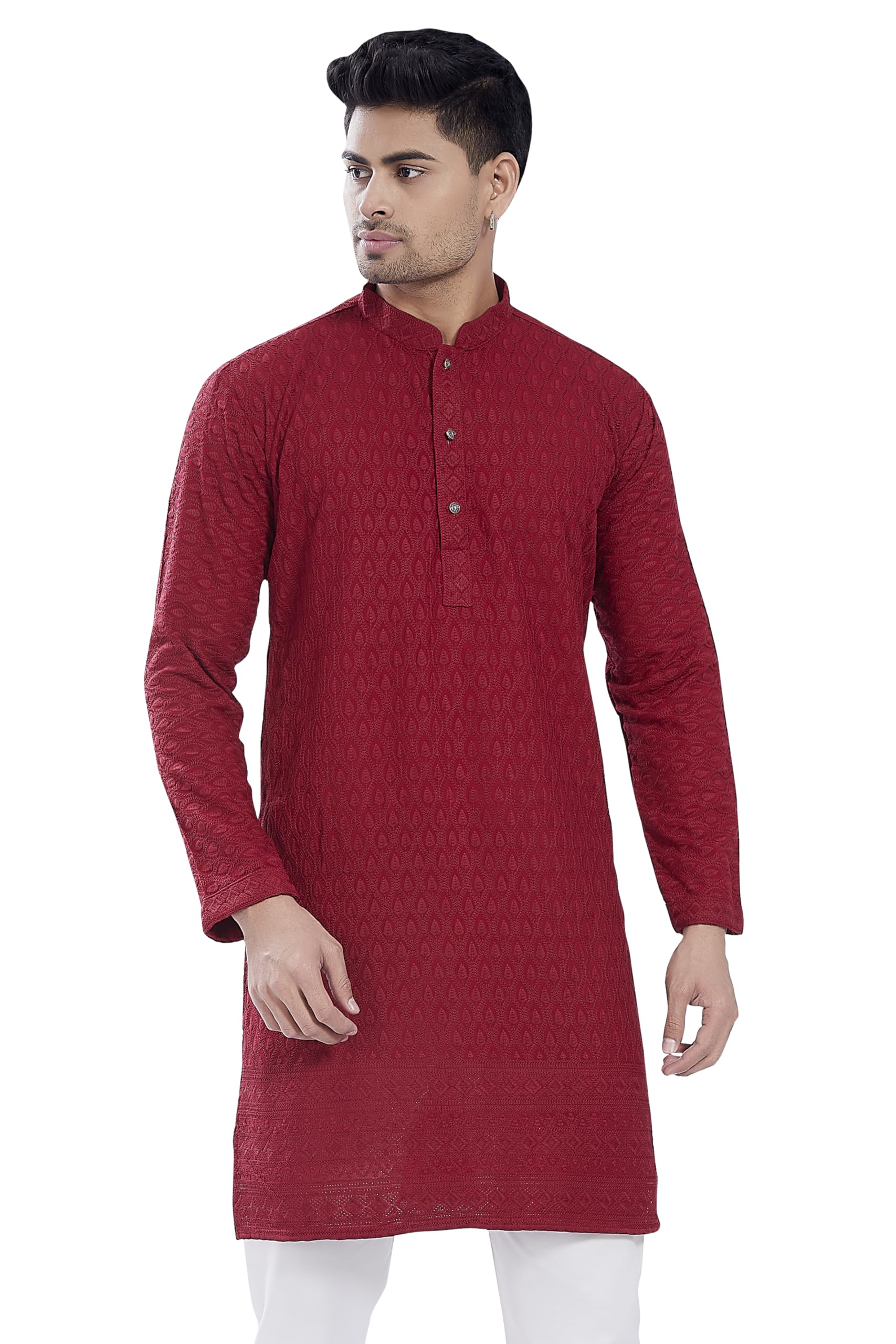divisive Men's Thread Embroidered Cotton Blend Only Slim Fit Kurta-picture-24