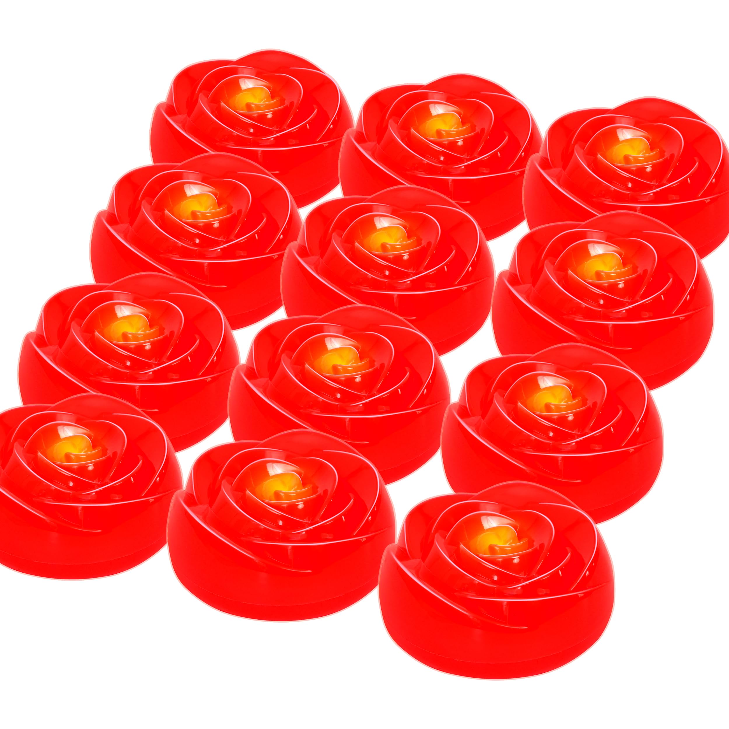 Aignis 12pcs Flameless LED Floating Candles, Red Rose Plastic Tealights Battery Operated, 120+ Hours Glow Time, Cozy Light for Romantic Pool/Bathtub/Hot Bath/Wedding Centerpiece Decor(D2.83 * H1.42)