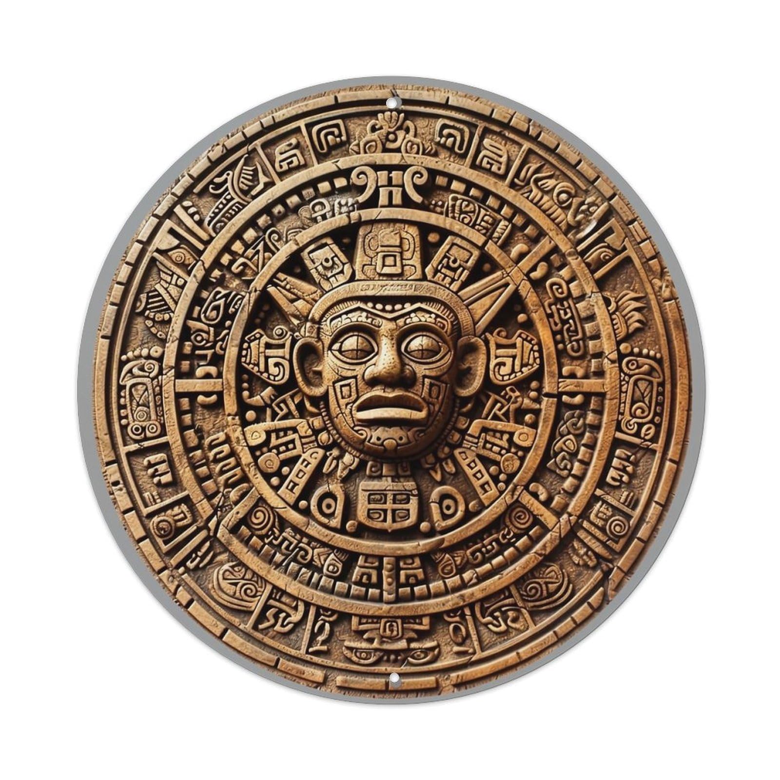 Ancient Aztec Calendar Stone Carving_3 Metal Tin Sign Plaque